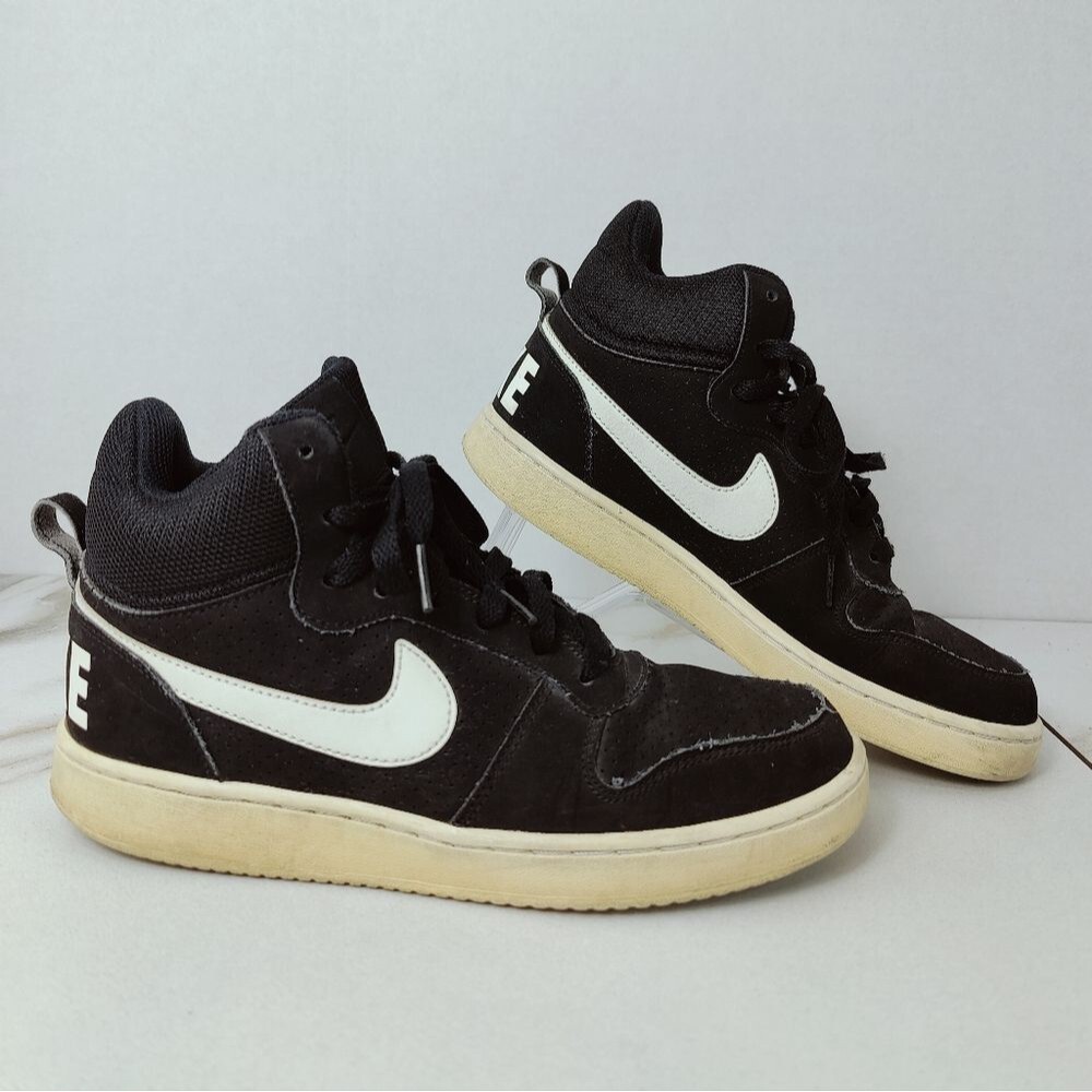 Nike Women's Court Borough Mid Basketball Shoes Athletic Sneakers Black White, 8